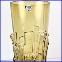 RARE Mid Century Modern Amber Bo Borgström Åseda Bark Cortex Glass Vase 9.5 MCM