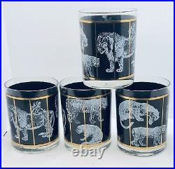 RARE Set of 4 Double Old Fashioned by Georges Briard Jungle Cats & A Monkey