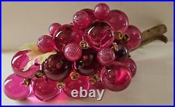 RARE VINTAGE LUCITE Dark Pink GRAPE CLUSTER ON DRIFTWOOD Stunning Color