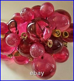 RARE VINTAGE LUCITE Dark Pink GRAPE CLUSTER ON DRIFTWOOD Stunning Color