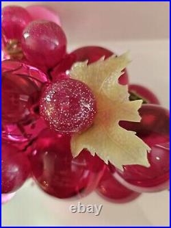 RARE VINTAGE LUCITE Dark Pink GRAPE CLUSTER ON DRIFTWOOD Stunning Color