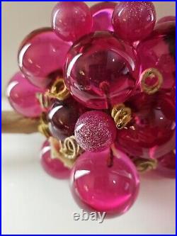 RARE VINTAGE LUCITE Dark Pink GRAPE CLUSTER ON DRIFTWOOD Stunning Color