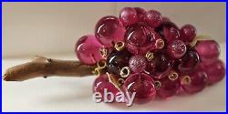 RARE VINTAGE LUCITE Dark Pink GRAPE CLUSTER ON DRIFTWOOD Stunning Color