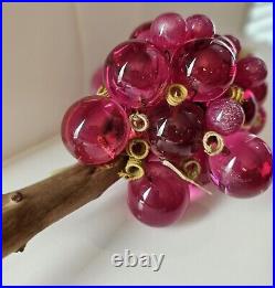 RARE VINTAGE LUCITE Dark Pink GRAPE CLUSTER ON DRIFTWOOD Stunning Color