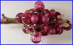 RARE VINTAGE LUCITE Dark Pink GRAPE CLUSTER ON DRIFTWOOD Stunning Color