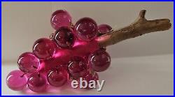 RARE VINTAGE LUCITE Dark Pink GRAPE CLUSTER ON DRIFTWOOD Stunning Color