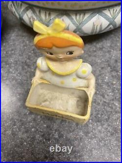 RARE VINTAGE M-G DOLLY GIRL Match Holder PIXIEWARE MID-CENTURY Yellow 1960s