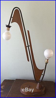 RARE VTG 50s 60s TEAK WOOD TABLE LAMP MID CENTURY MODERN RETRO ATOMIC DANISH