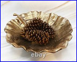 RARE Vintage Cast Metal Leaf Bowl Brass Bronze Tone Finish Mid Century Modern