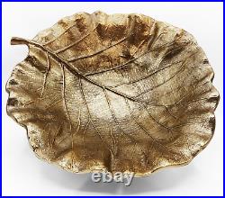 RARE Vintage Cast Metal Leaf Bowl Brass Bronze Tone Finish Mid Century Modern