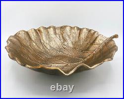 RARE Vintage Cast Metal Leaf Bowl Brass Bronze Tone Finish Mid Century Modern