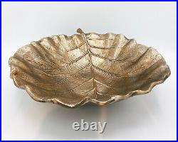 RARE Vintage Cast Metal Leaf Bowl Brass Bronze Tone Finish Mid Century Modern