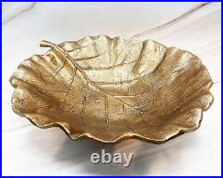 RARE Vintage Cast Metal Leaf Bowl Brass Bronze Tone Finish Mid Century Modern