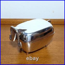 RARE! Vintage Danish Modern Silver Plate Ram Goat Dish Box Server Mid-Century