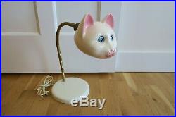 RARE! Vintage Retro Mid Century CERAMIC KITTY CAT GOOSENECK DESK LAMP
