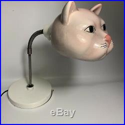 RARE! Vintage Retro Mid Century PINK CERAMIC KITTY CAT GOOSENECK DESK LAMP