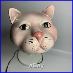 RARE! Vintage Retro Mid Century PINK CERAMIC KITTY CAT GOOSENECK DESK LAMP