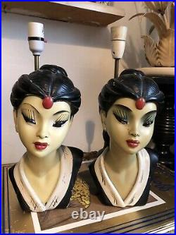 RARE Vintage Retro Oriental Plaster Tretchikoff Lamps X2. Chinese Lady Lamps