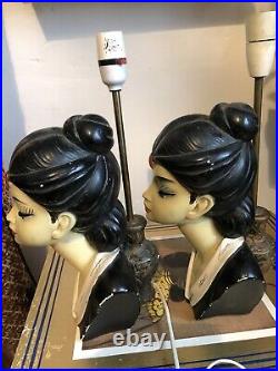 RARE Vintage Retro Oriental Plaster Tretchikoff Lamps X2. Chinese Lady Lamps