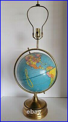 RARE Vtg Mid Century Modern World Globe & Brass Table Lamp 30