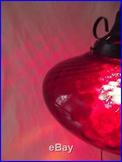 RED SWAG LAMP rare ruby red glass hanging vintage Mid Century RETRO MCM ceiling