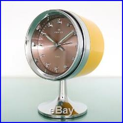 RHYTHM Alarm Mantel Clock PEDESTAL! CHROME! Mid Century Space Age RETRO Vintage