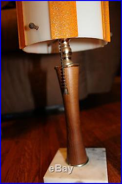 Radical Retro Pair Vintage Lamps Marble Base Mid Century Very Cool 60s 70 Orange