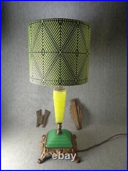Ramses the Great 1925 Egyptian Revivalist Art Deco Lamp Jadeite Art Glass