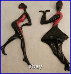 Rare 1958 Mid Century Bossons Set Of Two Liberian And Indian Dancers Chalkware