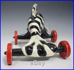 Rare Funk Ceramic Sculpture Striped Dr Seuss Inspired Rolling Fish Car Signd yqz