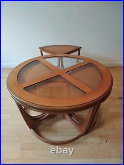 Rare G Plan Astro Quadrant 60s Teak & Glass Coffee Table With Nest Of 4 Tables