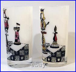Rare Georges Briard Mid Century Modern Highball Cocktail King Queen Chess Pair