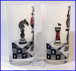 Rare Georges Briard Mid Century Modern Highball Cocktail King Queen Chess Pair