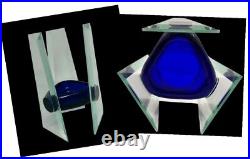 Rare Mid CENTURY Cobalt Blue Dish Encased In Triangular Shape Fine Glass Art