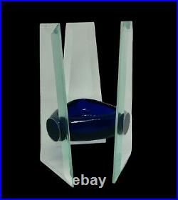 Rare Mid CENTURY Cobalt Blue Dish Encased In Triangular Shape Fine Glass Art