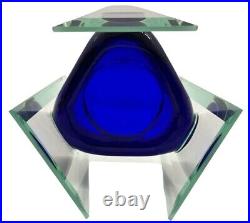 Rare Mid CENTURY Cobalt Blue Dish Encased In Triangular Shape Fine Glass Art