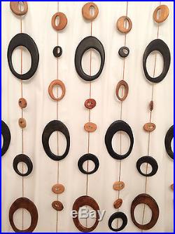 Rare Mid Century Modern Room Divider Geometric Wooden Beads Wall Art Retro Hippy