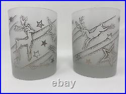 Rare Mid Century Retro Georges Briard Silver Frosted Reindeer Glasses, Mint Pair