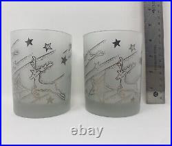 Rare Mid Century Retro Georges Briard Silver Frosted Reindeer Glasses, Mint Pair