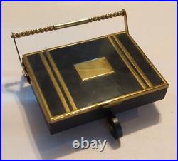 Rare Mid Century Vintage Brass & Metal Rolling Cart Cigarette Match Case Holder