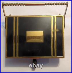 Rare Mid Century Vintage Brass & Metal Rolling Cart Cigarette Match Case Holder