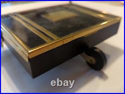 Rare Mid Century Vintage Brass & Metal Rolling Cart Cigarette Match Case Holder