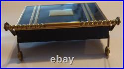 Rare Mid Century Vintage Brass & Metal Rolling Cart Cigarette Match Case Holder