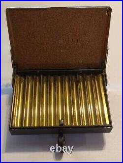 Rare Mid Century Vintage Brass & Metal Rolling Cart Cigarette Match Case Holder