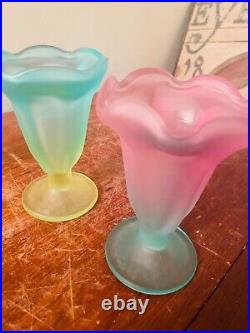 Rare Mid century modern pastel Parfait tulip desert cups multi color frosted
