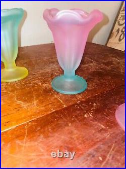Rare Mid century modern pastel Parfait tulip desert cups multi color frosted