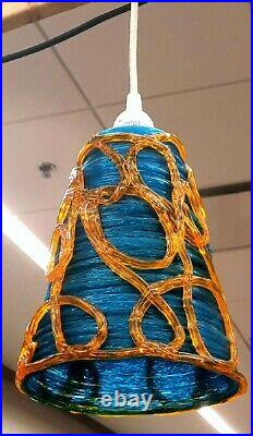Rare Vintage 2 Tone Blue Lucite Mid Century Retro Spaghetti Hanging Swag Lamp
