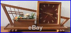 Rare Vintage 50s Wooden Atomic Shelf Clock Planter Retro Mid Century Modern