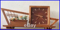 Rare Vintage 50s Wooden Atomic Shelf Clock Planter Retro Mid Century Modern