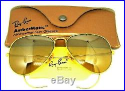 Ray-Ban USA Vintage 70s NOS B&L Aviator Ambermatic Full Mirror Photo Sunglasses